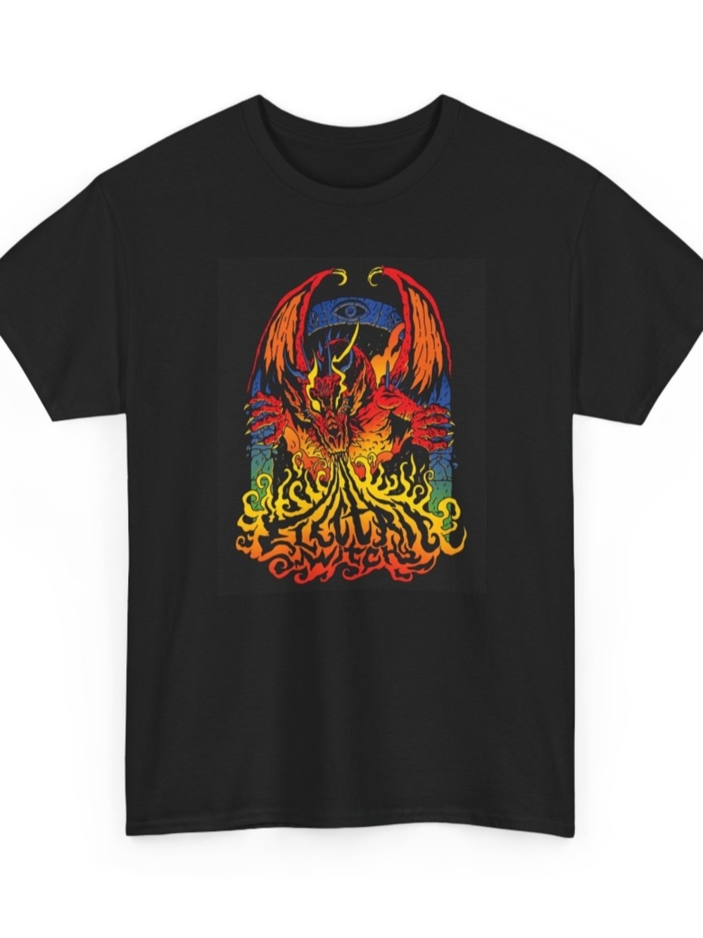 Black Graphic Dragon Flame T-Shirt